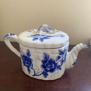 Blue and White Bamboo & Rose 3 Cup Teapot Made in Thailand